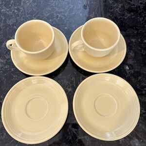 Vintage‎ FiestaWare Pastel Yellow 4 Saucers 2 Teacups Homer Laughlin Coffee Core